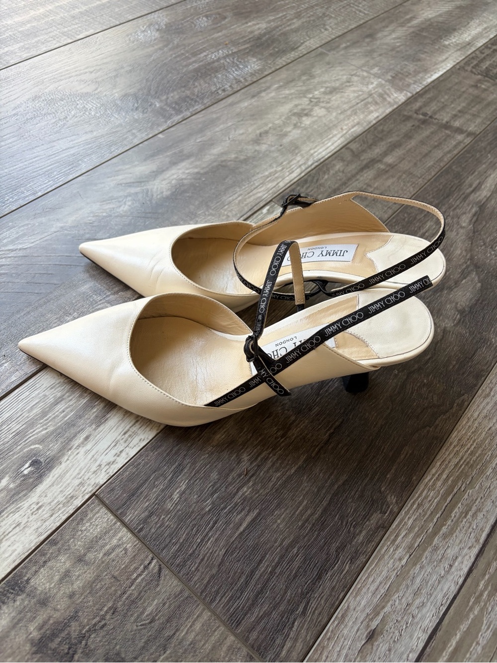 Jimmy Choo Cream Napa leather sling back pointed low heels with duster bag/box - Picture 4 of 10